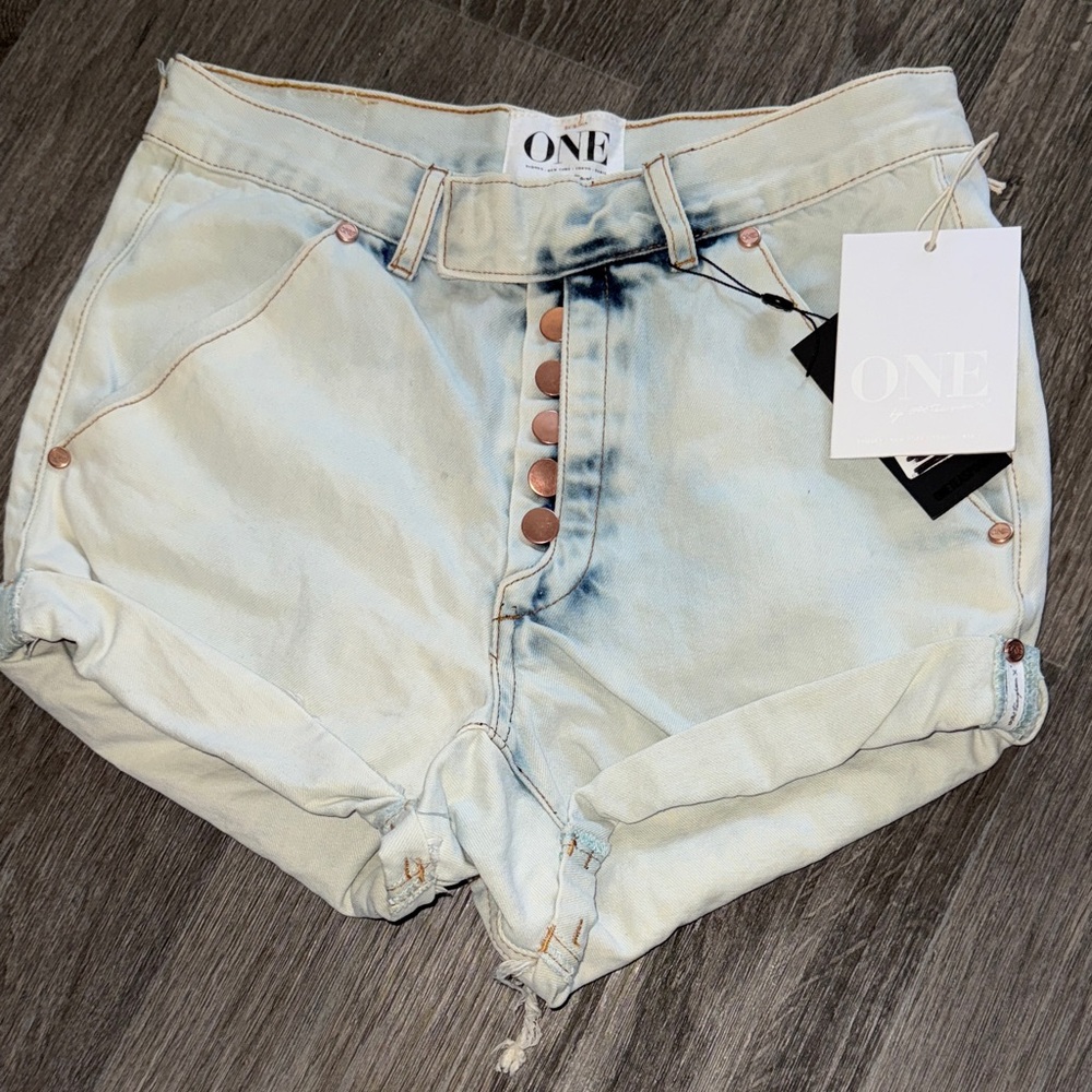 One Teaspoon Light Blue Button-Up Jean Shorts